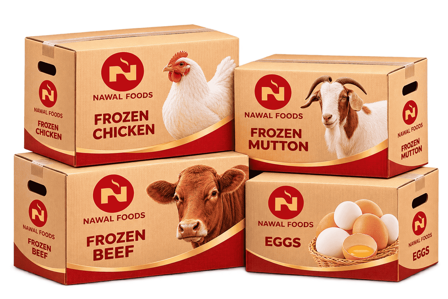 Nawal Foods frozen chicken, mutton, beef and eggs in a freezer display